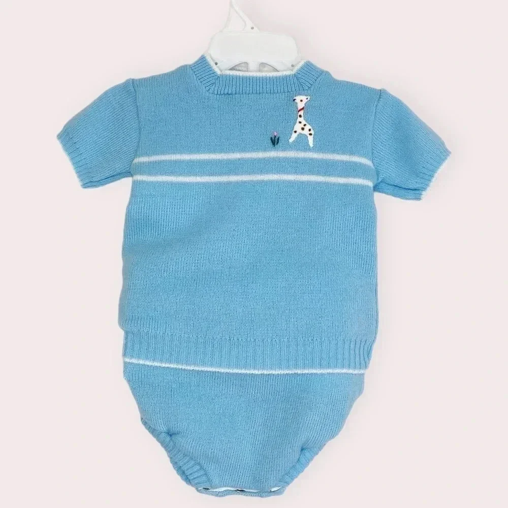 Vintage Pink and Blue Togs matching set blue sweater top & diaper cover 9 months